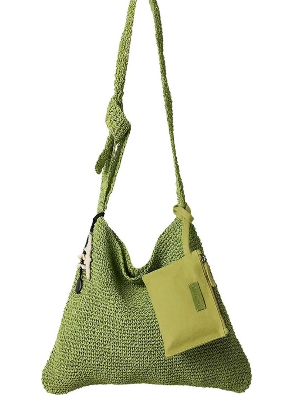 Free People Bohemian Matcha Chartreuse Green Raffia Coastal Crush Shoulder Bag